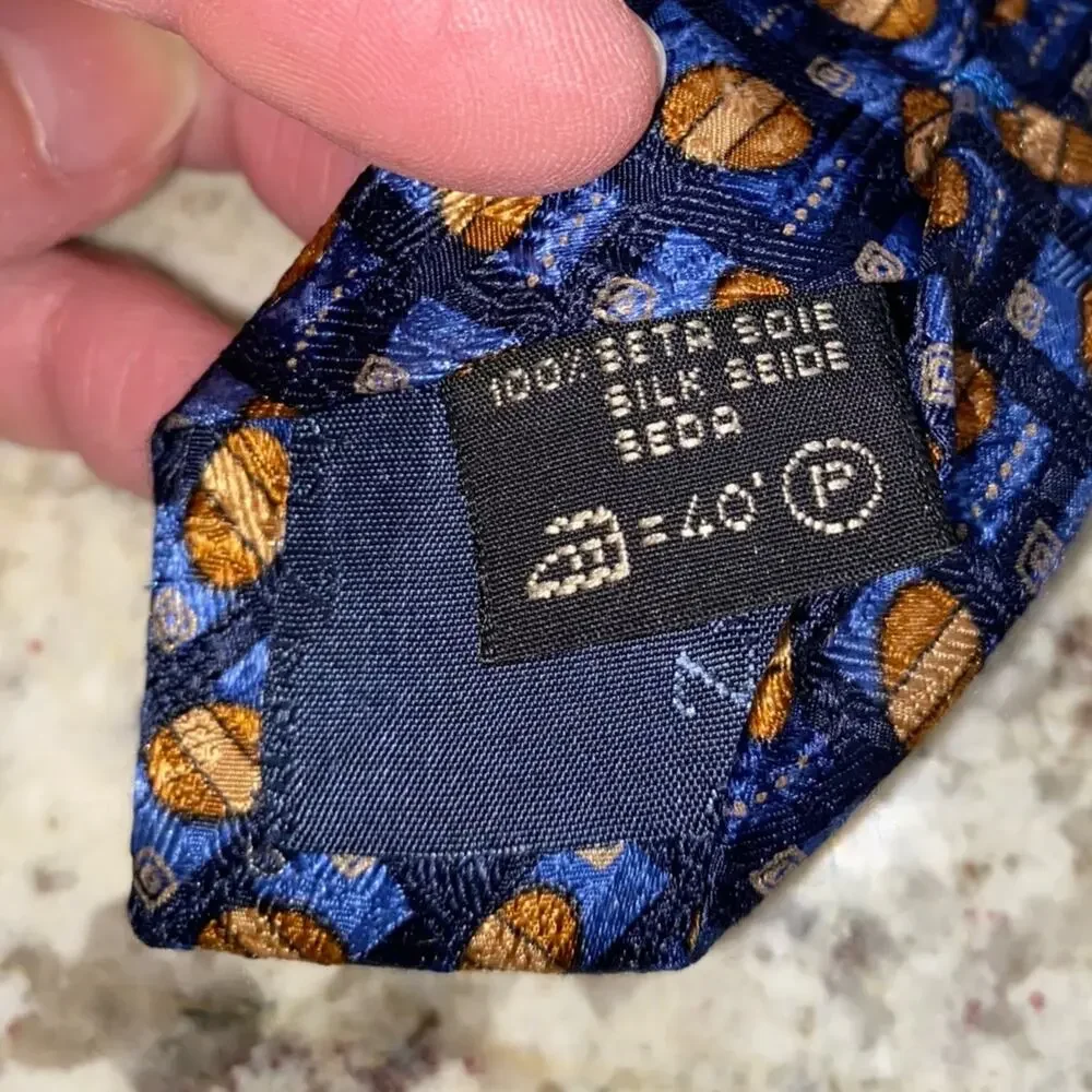 ERMENEGILDO ZEGNA $210 Mens Blue Brown Print Silk Necktie Tie EUC